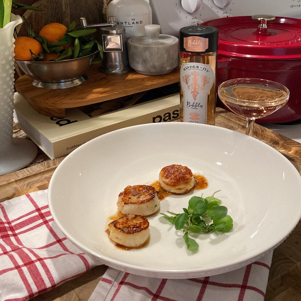 Pan Seared Scallops with Butter + Sparkling Rosé Sauce